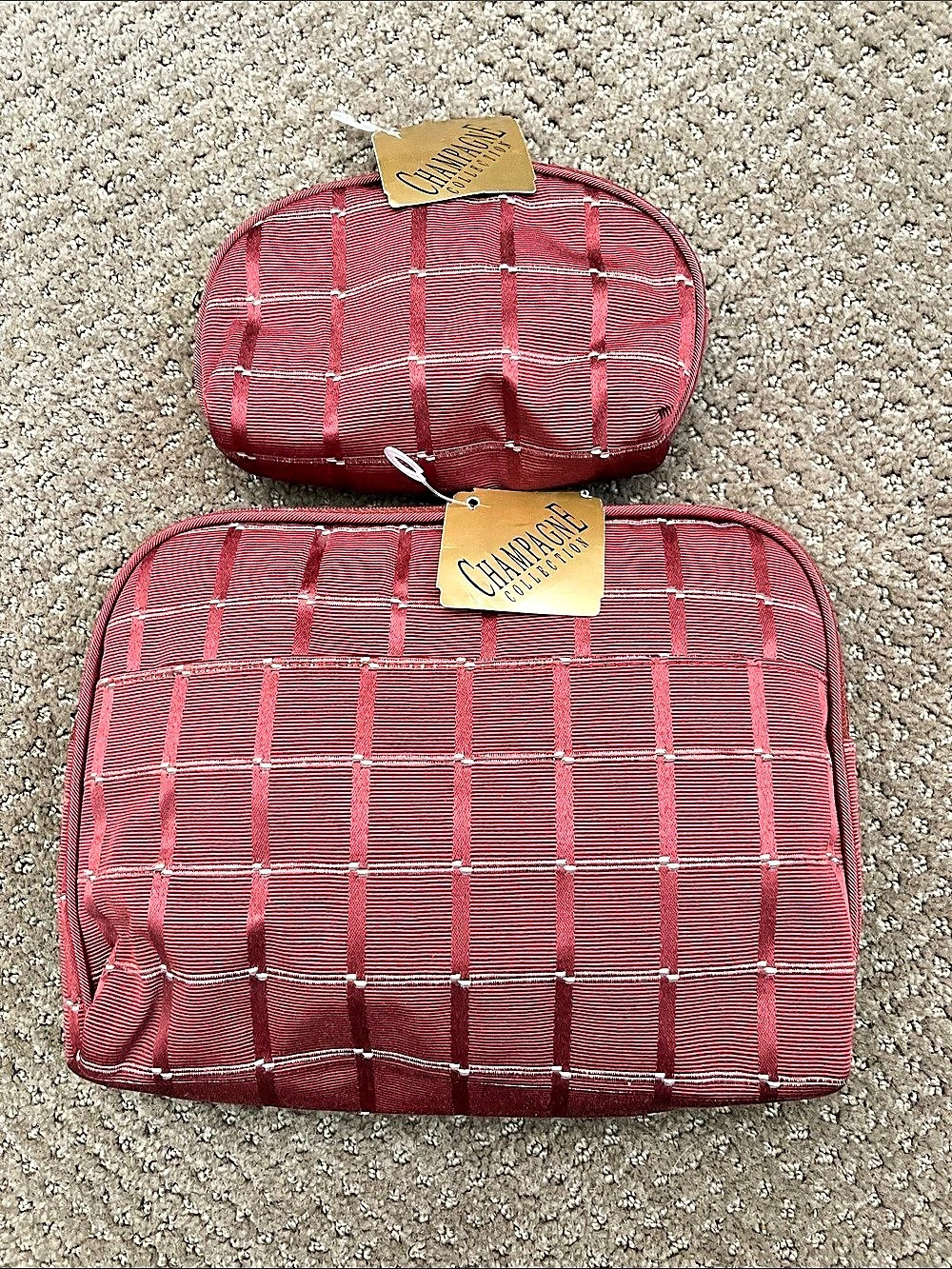 Champagne Collection Plaid Cosmetic Bag Set in Pink